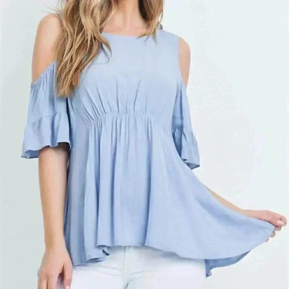 Boho Blue Jersey Cold shoulder top / blouse